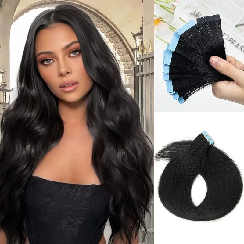 Pita Mini dalam Sambungan Rambut Manusia Sebelah Dua Pita Lancar Tidak Kelihatan dalam Rambut 10pcs/set Asli Lurus Hitam Coklat Berambut perang — image 8