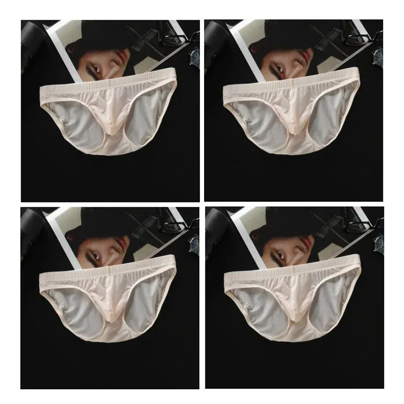 4 Pcs/pack M-4XL Ultra-thin Ice Silk Men Seamless Briefs Transparent Mens Sexy Bikini Underwear Male U Pouch Panties — image 8