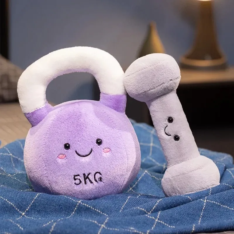 20/23ซม.น่ารักกาต้มน้ำ-Bell DumbbellหมอนPlushตุ๊กตายิ้มFaceฟิตเนสอุปกรณ์กีฬาPlushieตกแต่งบ้านผู้ชายของขวัญ — image 5