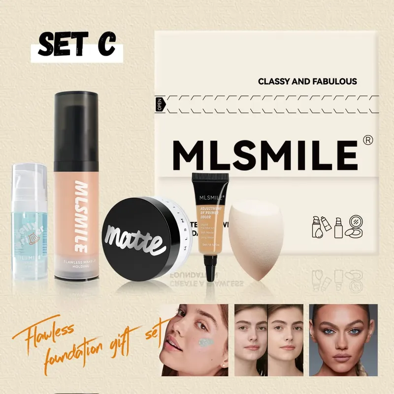 Professionelles Make-up-Set für makellose Grundölkontrolle, loses Pulver, matte Grundierung, flüssige Foundation, Concealer, feuchtigkeitsspendendes Geschenk