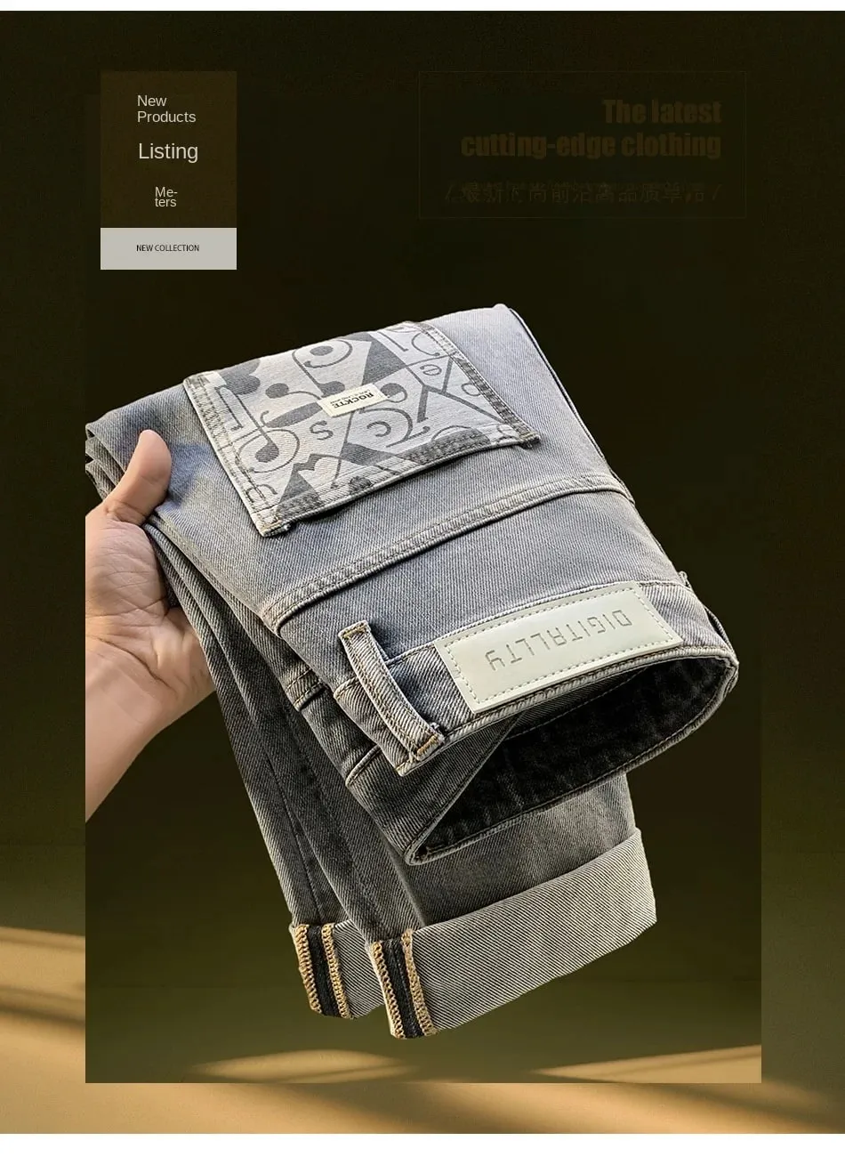 Jeans for men in spring and summer 2025 printed with small feet loose and casual stretch denim long pants — image 7