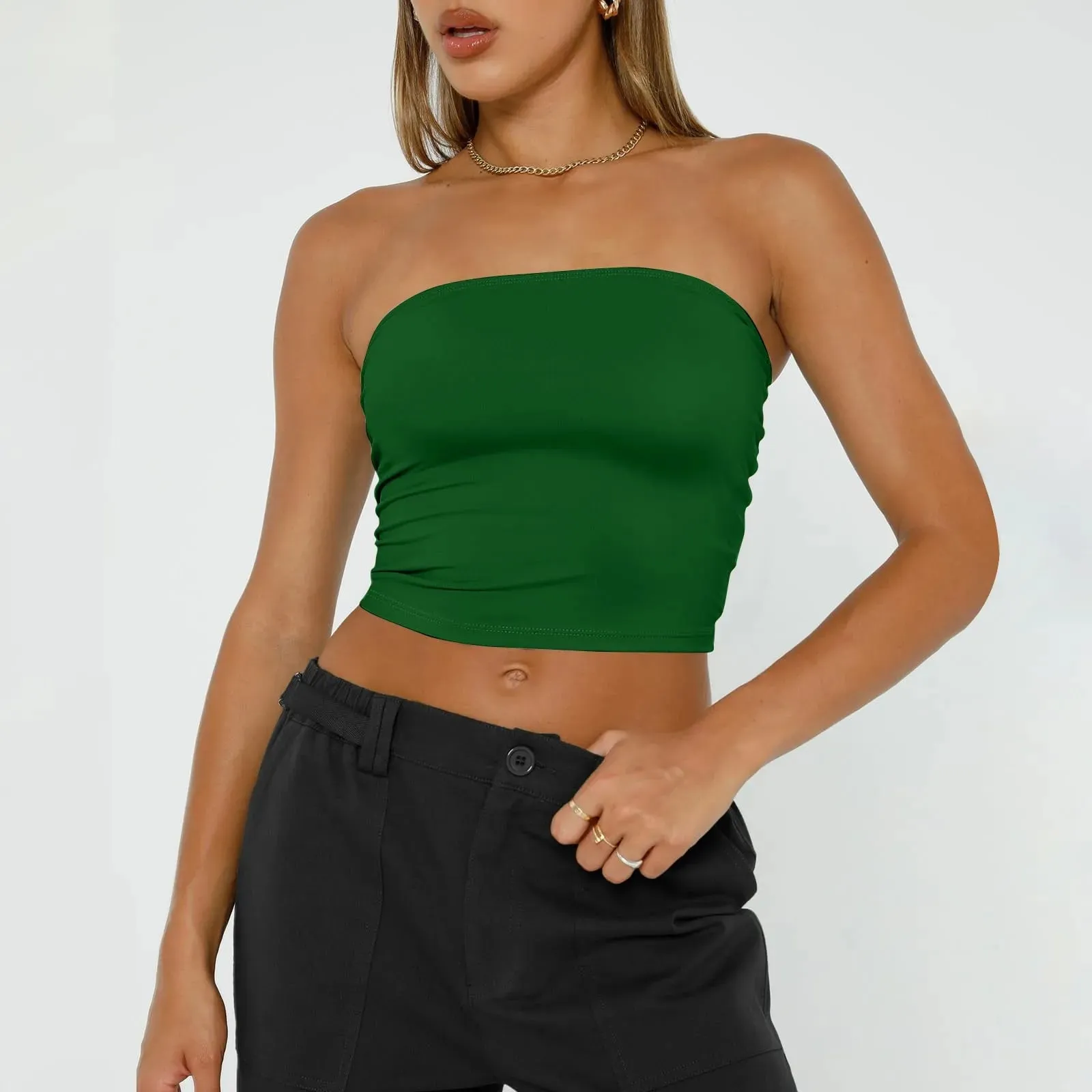 Trägerloses Crop-Top für Damen, Basic, rückenfrei, ärmellos, Bandeau, niedlich, sexy Tops, Trend, Street-Fashion, klassisch, einfarbig, Röhren-Tops — image 9