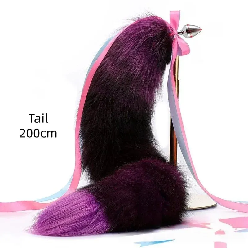 200 cm měkký anální kolík z pravé kožešiny Fox ocas s děleným designem kovový anální kolík pro ženy Cosplay Kostýmy Flirt Smyslové sexuální hračky — image 10