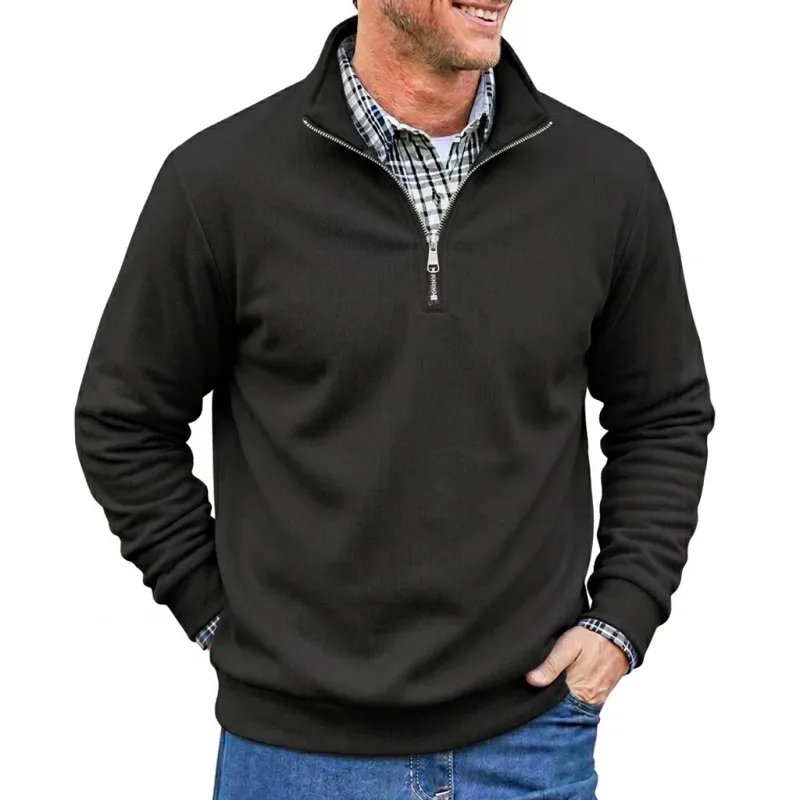Männer Frühling und Herbst Half Zip Pullover Sweatshirts Einfarbig Outdoor Casual Tops Langarm Hoodie für Sport und Alltag — image 3