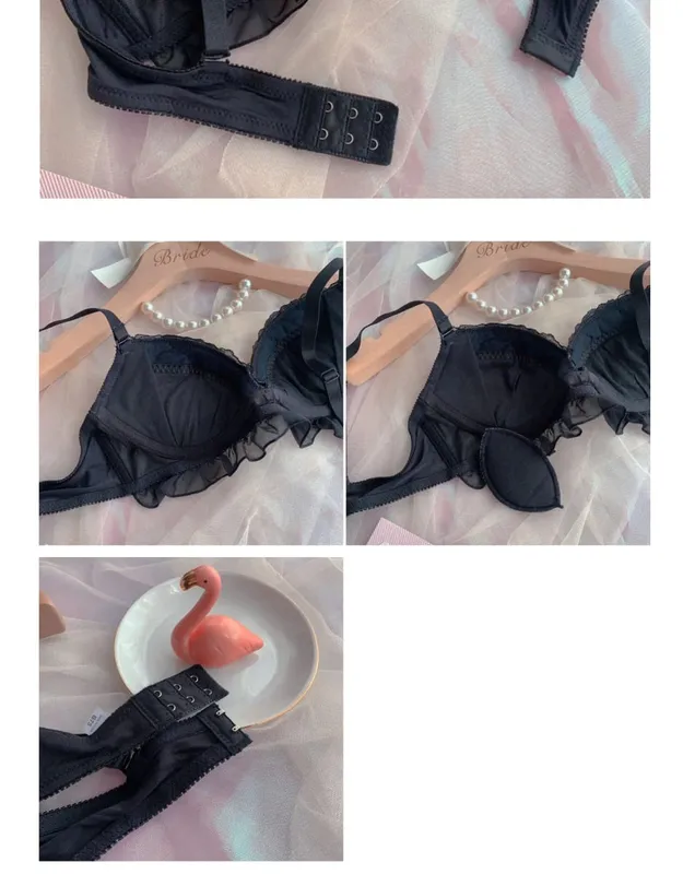 Girls Deep V Big Steel Ring Black Bra Set Sexy Thin Cup Mesh With Steel Ring Ladies Underwear Lingerie Panty — image 4