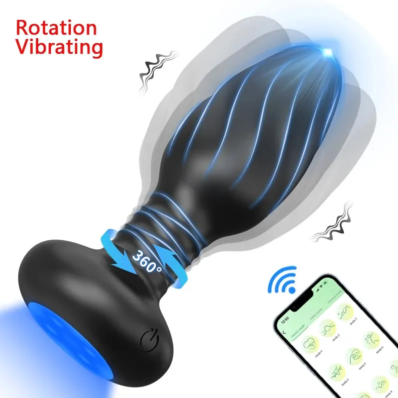 APP Kontrolü LED Rotasyon Titreşimli Butt Plug Kadınlar için Wiggle Anal Vibratör Eşcinsel Erkekler Anal Plug Etkileşim Seks Oyuncak Çiftler için