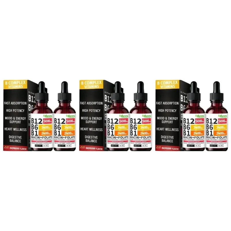 B12 B6 B1 Niacine Folate Liquide Sublingual Vegan B-Complex Gouttes pour l'énergie quotidienne et le soutien de la concentration Framboise pour hommes femmes 60 ML — image 9
