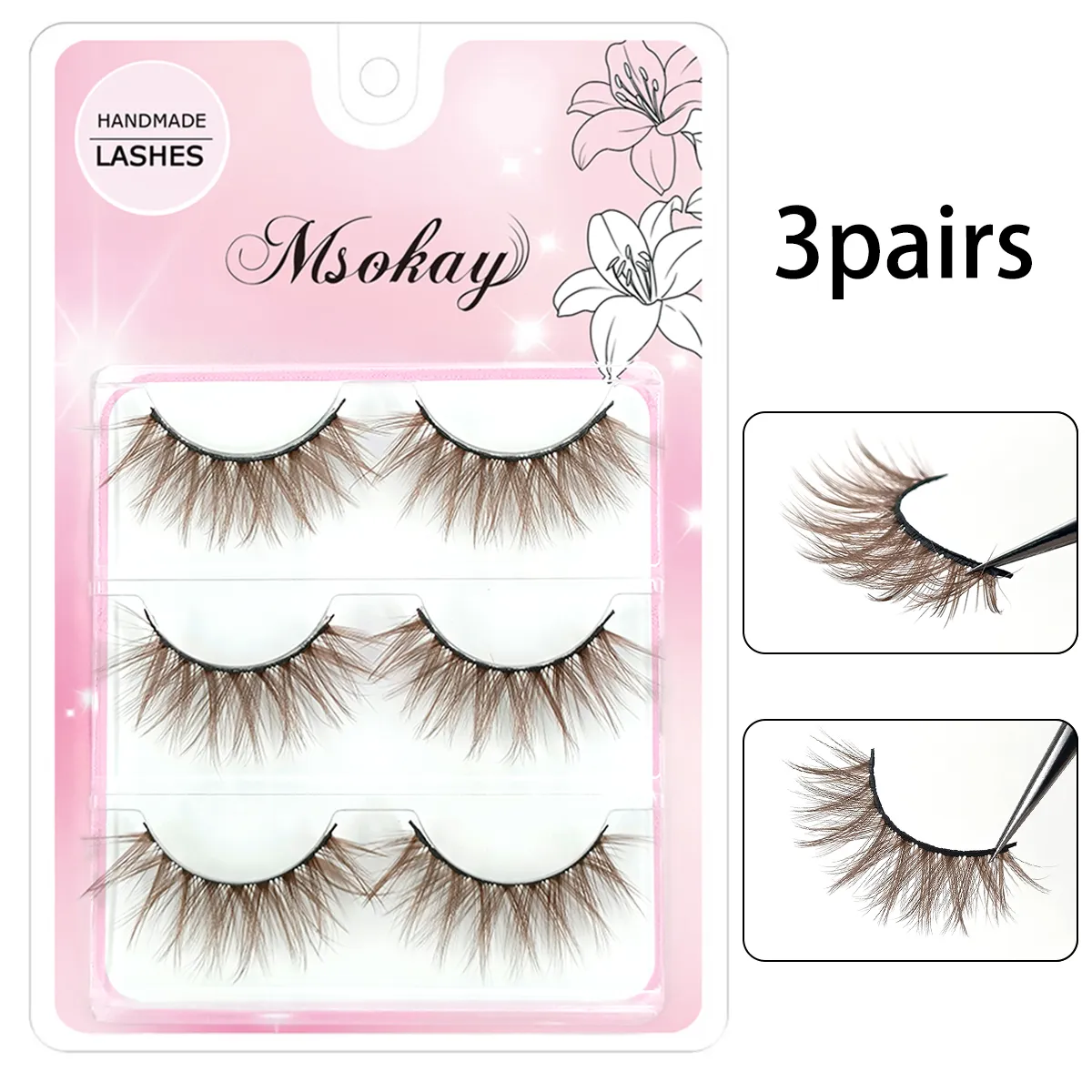 3 คู่สายรุ้งสีขนตาสีน้ำตาลคอสเพลย์ขนตาปลอมสีบลอนด์แต่งหน้า Eye Lashes สีสันสีฟ้าฮาโลวีนมังสวิรัติ Cilias