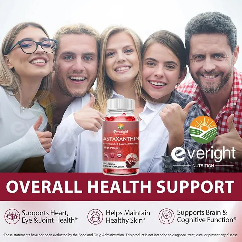 Suplementos de astaxantina 24 mg Fuente de microalgas frescas Aceite de semilla de uva Ashwagandha - Antioxidantes para el envejecimiento saludable de la piel y los ojos — image 5