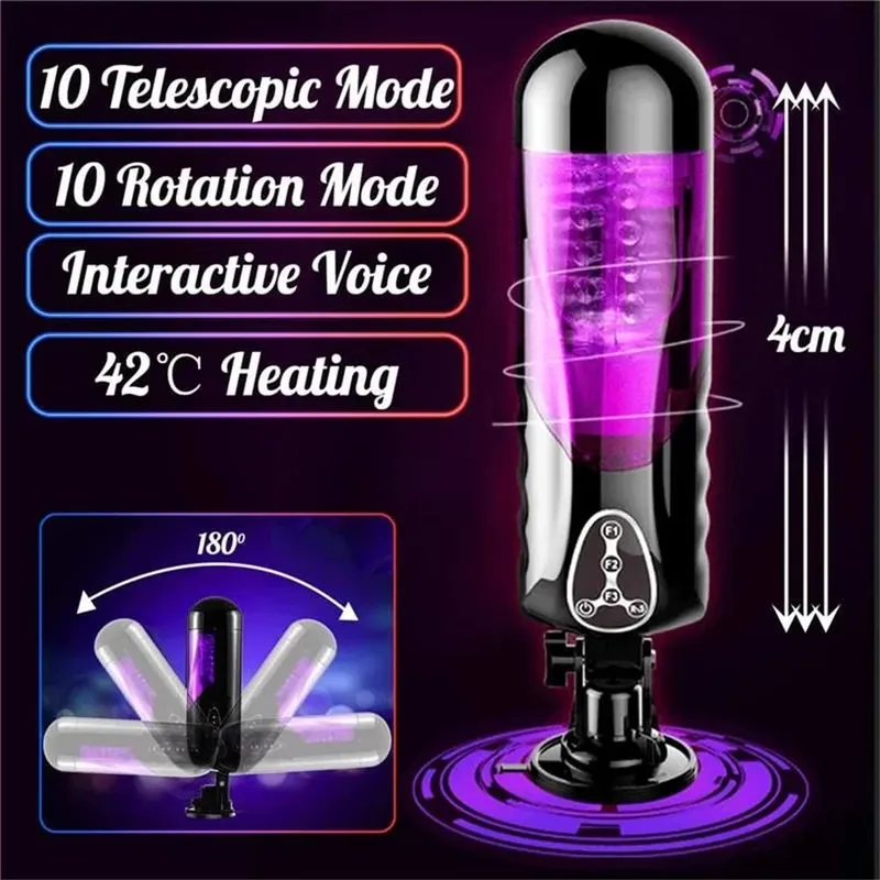Masturbatore maschile Riscaldamento elettrico a pistone Vibratore automatico 10 tipi di rotazione Telescopico Smart Voice Masturbatori Giocattolo del sesso per gli uomini — image 5