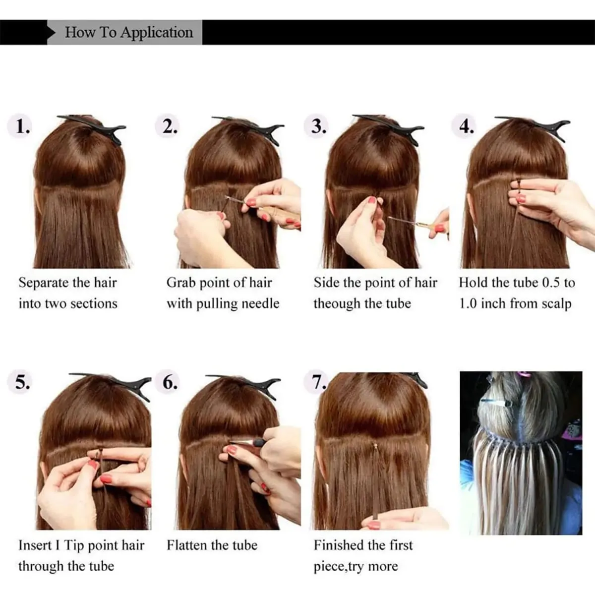 Kit Ekstensi Rambut Sintetis Pelangi 20 "10 Buah Ekstensi I-tip Berwarna dengan Jarum Kait Manik-manik Mikro untuk Cosplay Anak-anak Wanita — image 5