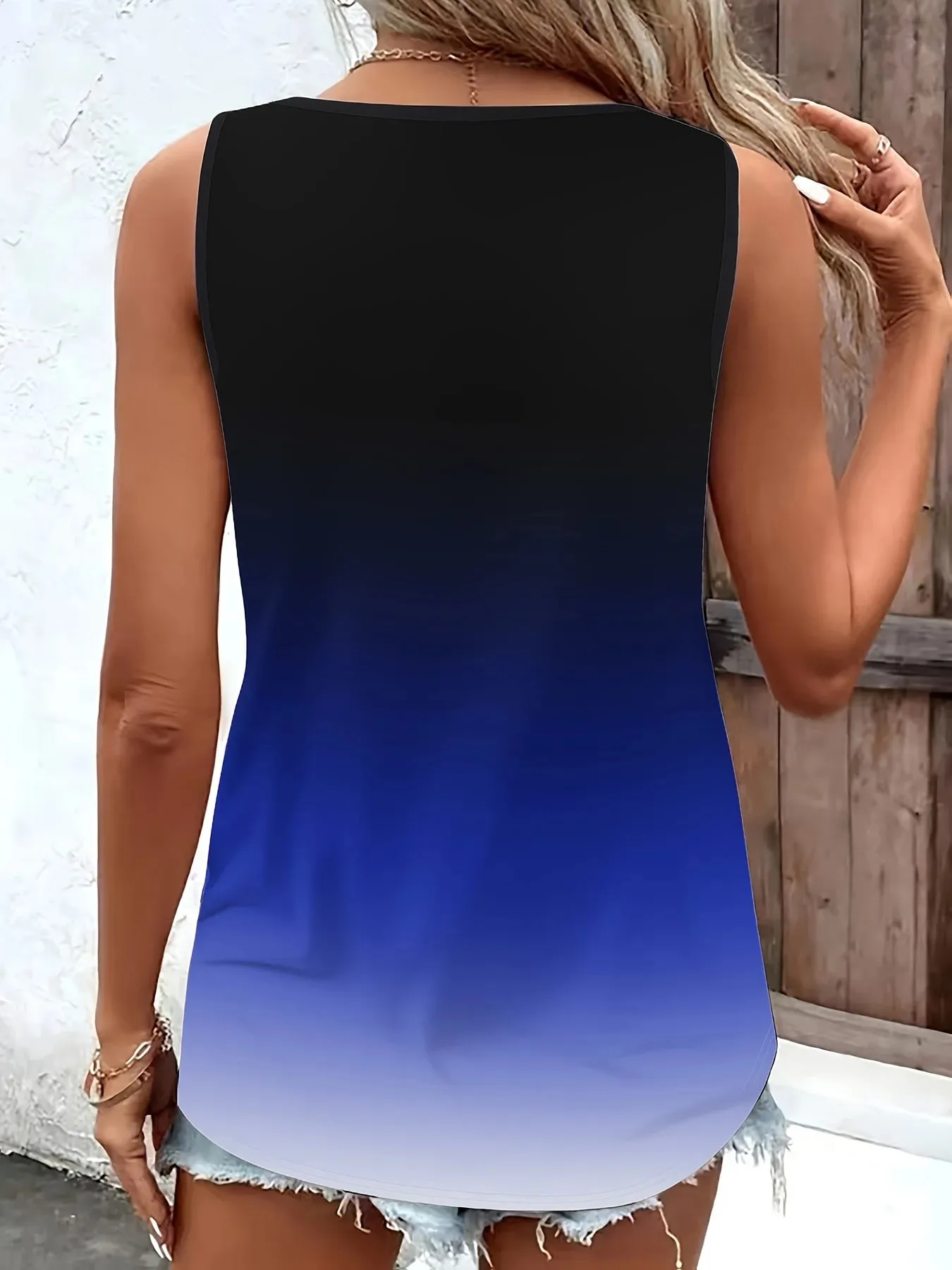 Gradalny top damski plus size ze stylowymi detalami w kształcie pierścienia Wygodna odzież codzienna Wszechstronna letnia bluzka bez rękawów — image 6