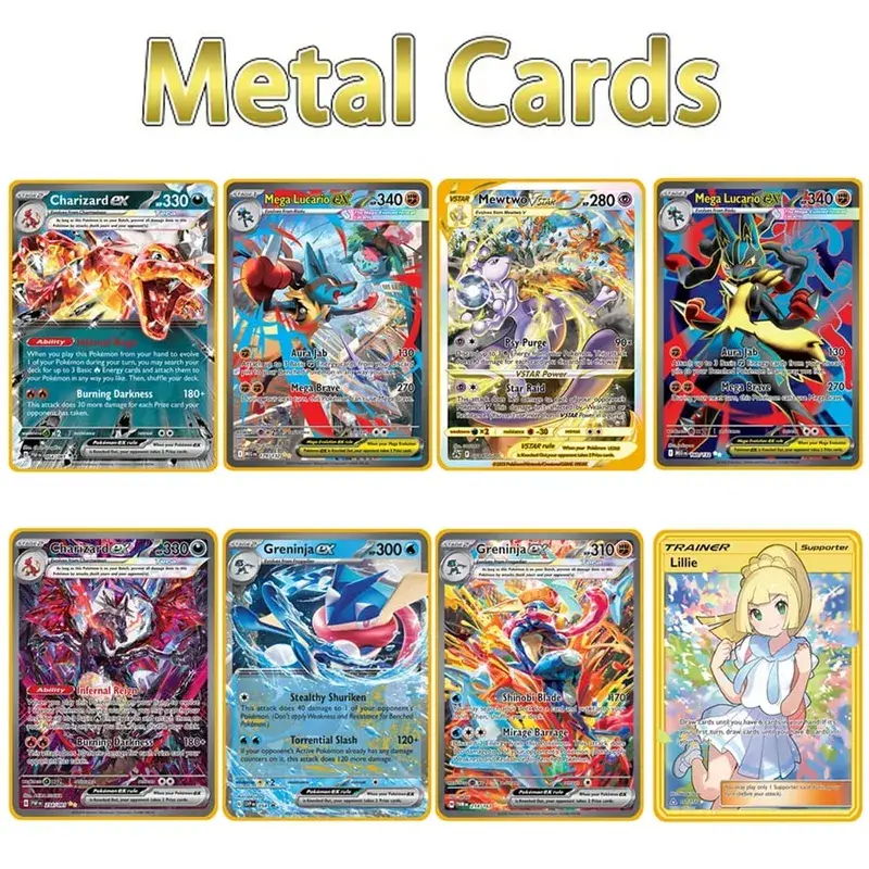 Cool ใหม่ Pokemon การ์ดโลหะ 10000 คะแนน Arceus Charizard Super Card ภาษาอังกฤษ Mewtwo Lucario Greninja Lillie อะนิเมะการ์ด — image 1