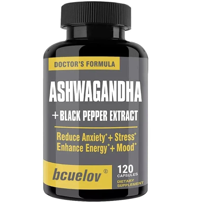 Ashwagandha + Black Pepper Extract Capsules Helps Improve Energy and Mood Reduce Anxiety and Stress Promotes Nerve Health