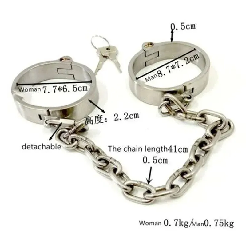 Stainless Steel Lockable Neck Collar Hand Ankle Cuffs Slave BDSM Tool Bondage Handcuffs Leg Irons Restraints Sex Toy for Couples — image 5