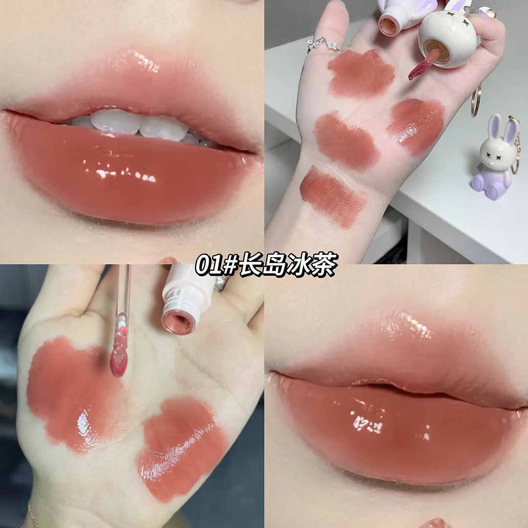 귀여운 토끼 거울 립글레이즈 키 체인 립스틱 방수 립글로스 오래 지속되는 스틱 컵 여성 립글레이즈 화장품 6 색 — image 3