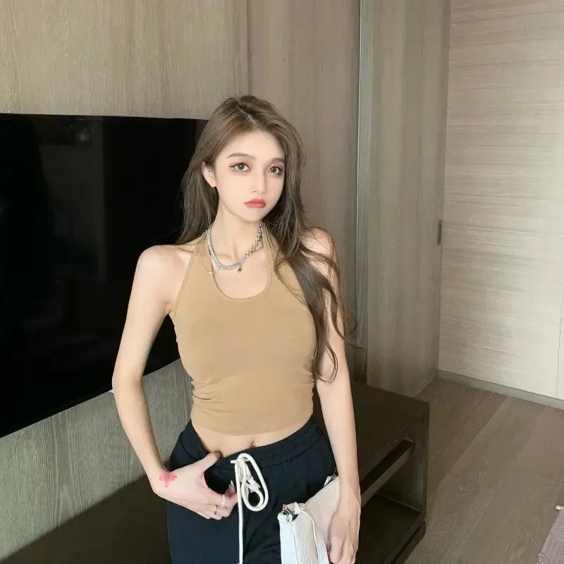 Halter สปาเก็ตตี้สายรัดสำหรับผู้หญิงที่มี Bra Padding ด้านในสวมใส่ด้านนอกสวมใส่ความงามเซ็กซี่กลับ Tanks Top — image 13