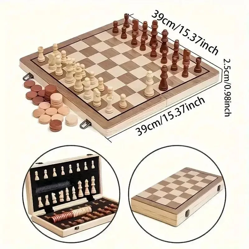 Jeux d'échecs en bois, jeu d'échecs et de dames pliants, jeux de Table portables, 2 reines supplémentaires, jeu d'échecs pour débutants pour adultes