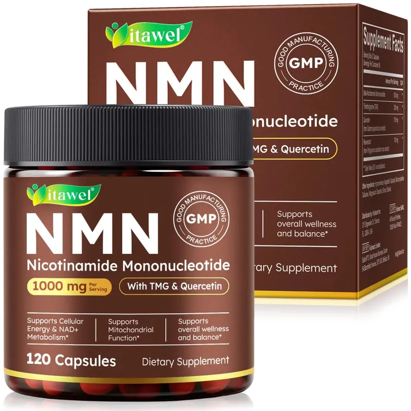 Capsule NMN 1000mg Nicotinamide Mononucleotide NAD+ Energia Cellulare TMG Quercetina Resveratrolo 120 Capsule Vegane Non OGM