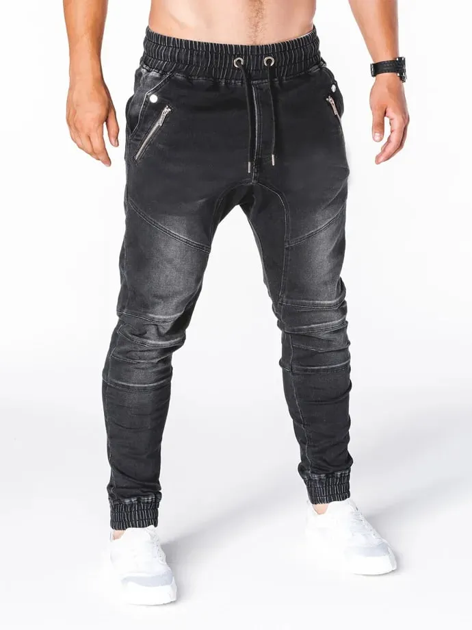 Men Jeans Pencil Pants Elastic Waist Drawstring Lace Up Pockets Washed Distressed Ankle Length Trousers 2025 Streetwear Denims — image 5