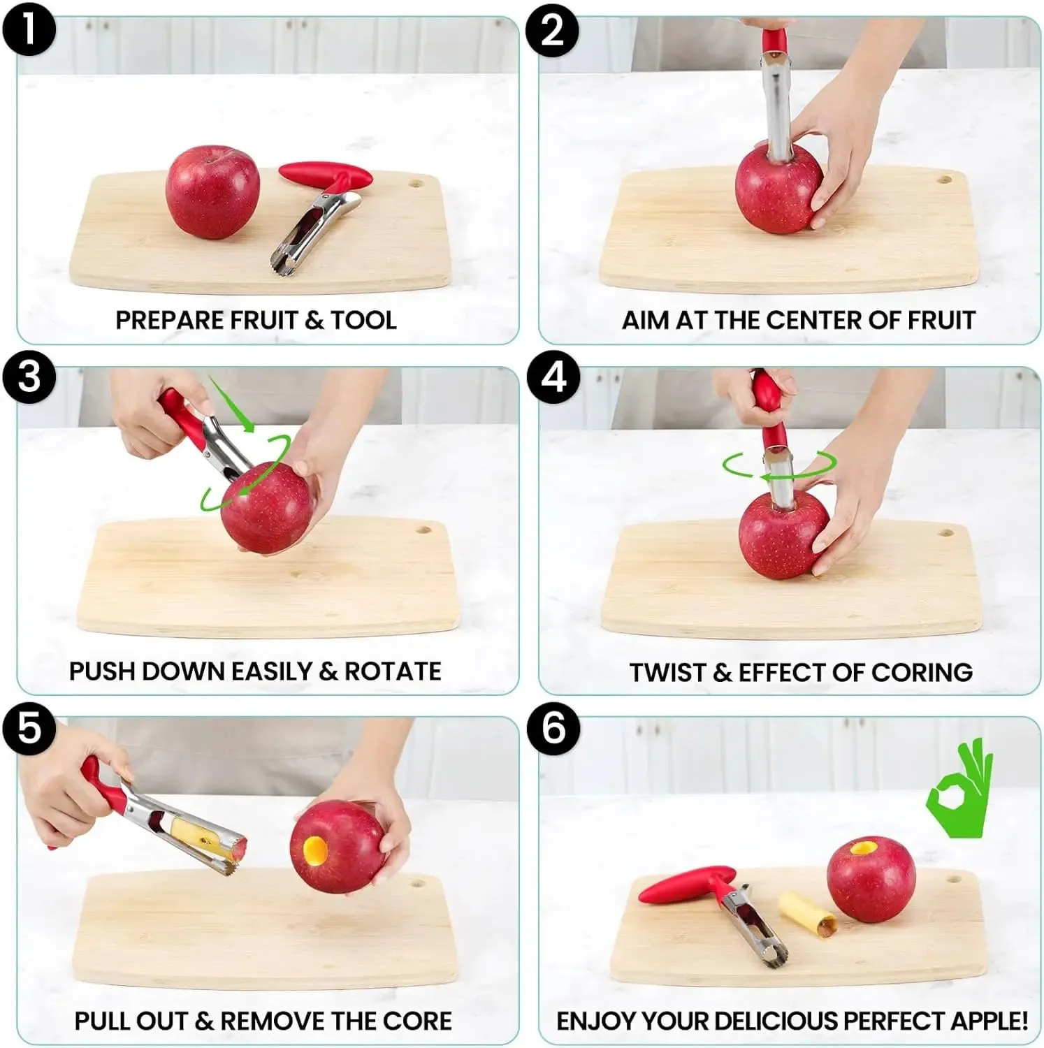 1PC Premium Kuchyně z nerezové oceli Apple Corer Tool Ultra Sharp Snadné použití a čištění Odolný odstraňovač ovocných jader — image 9