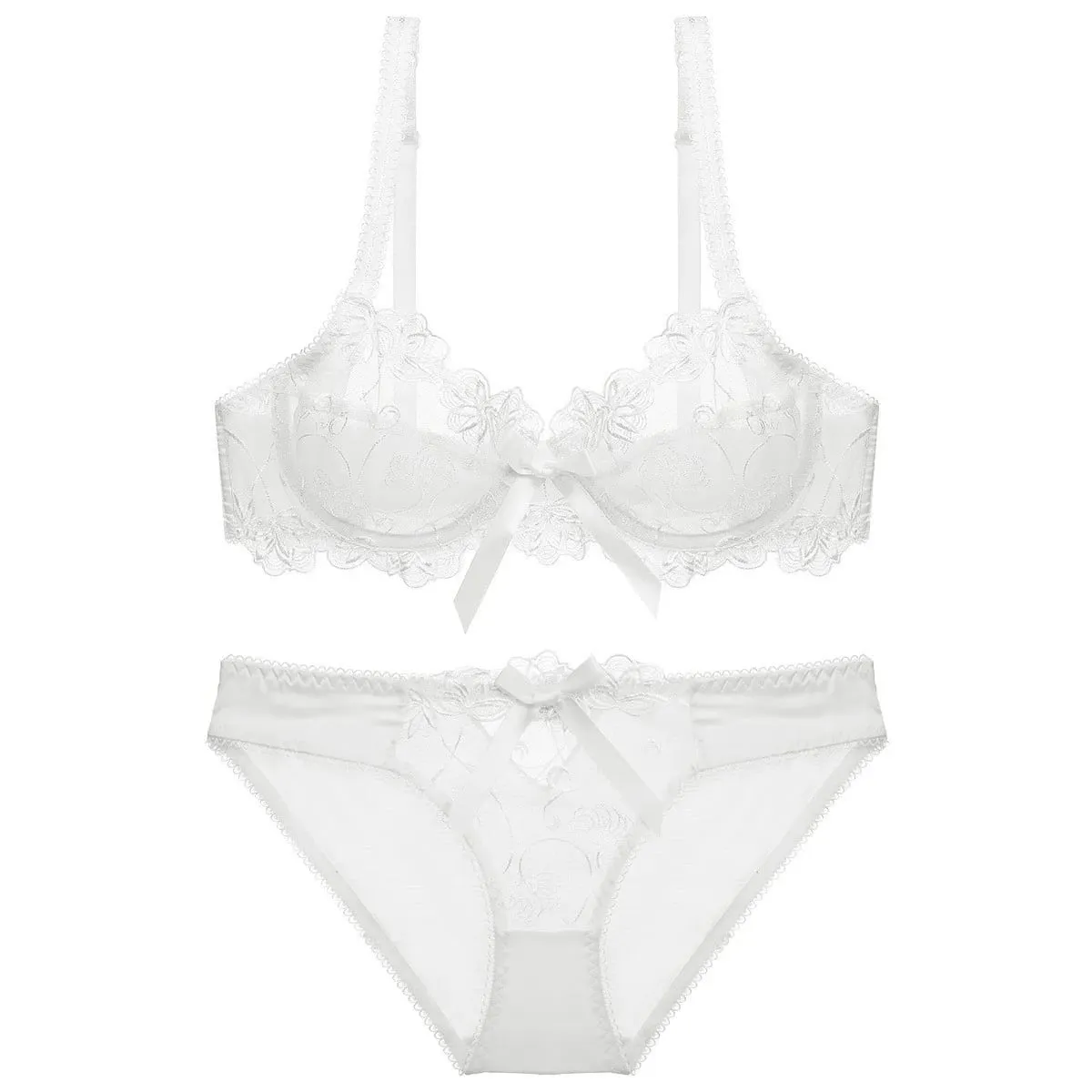 레이스 푸시 업 브래지어 세트 통기성 팬티얇은 메쉬 컵 투명 Behal 란제리 보우 자수 Flora Soutien Gorge — image 5
