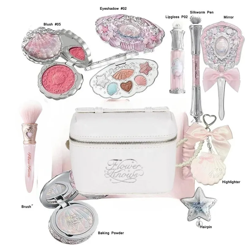 Flowerknow Shell's Jewel Collection 메이크업 세트 아이 섀도우 립 글로스 블러셔 올인원 베이킹 파우더 글리터 하이라이터 키트 — image 9