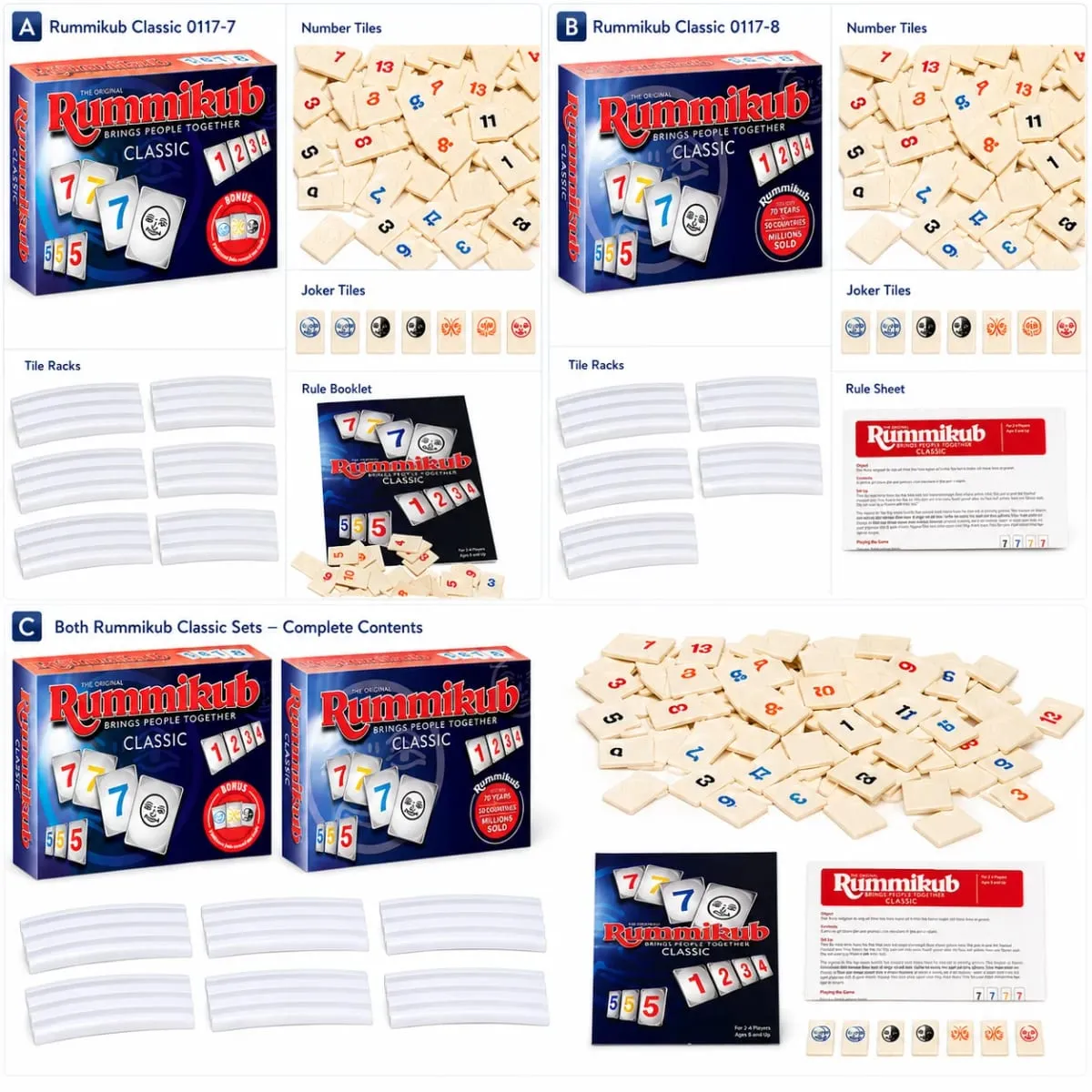Rummikub 클래식 숫자 타일 전략 보드 게임 (랙 포함) 가족 파티 어린이 성인 영어 버전