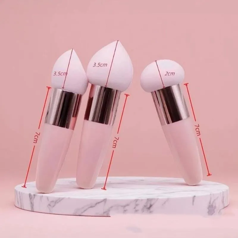 (.) 3 pennelli per trucco a testa di fungo per donna, fondotinta in spugna, soffio di polvere con manico, strumento cosmetico a forma liscia — image 6