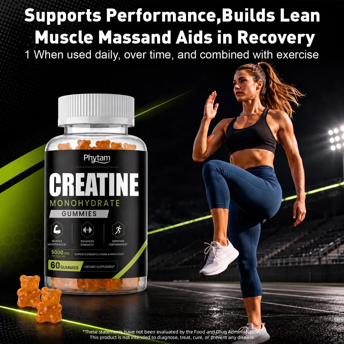 5000mg Creatine Monohydrate Bear Gummies 60 Count Chewable Daily Workout Nutrition Supplement Sinusuportahan ang Athletic Performance at Muscle Maintenance — image 4
