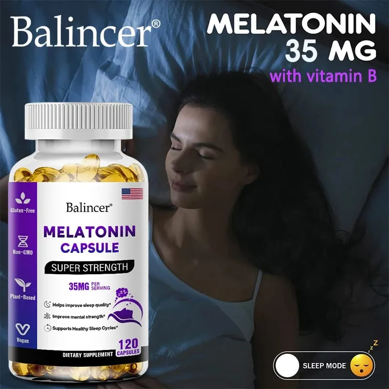 Enthält 35 mg Melatonin-Kapseln – Verbessert Schlaflosigkeit, fördert Schlafqualität und Wachsamkeit und hilft beim tiefen Schlaf. 120 Kapseln — image 4