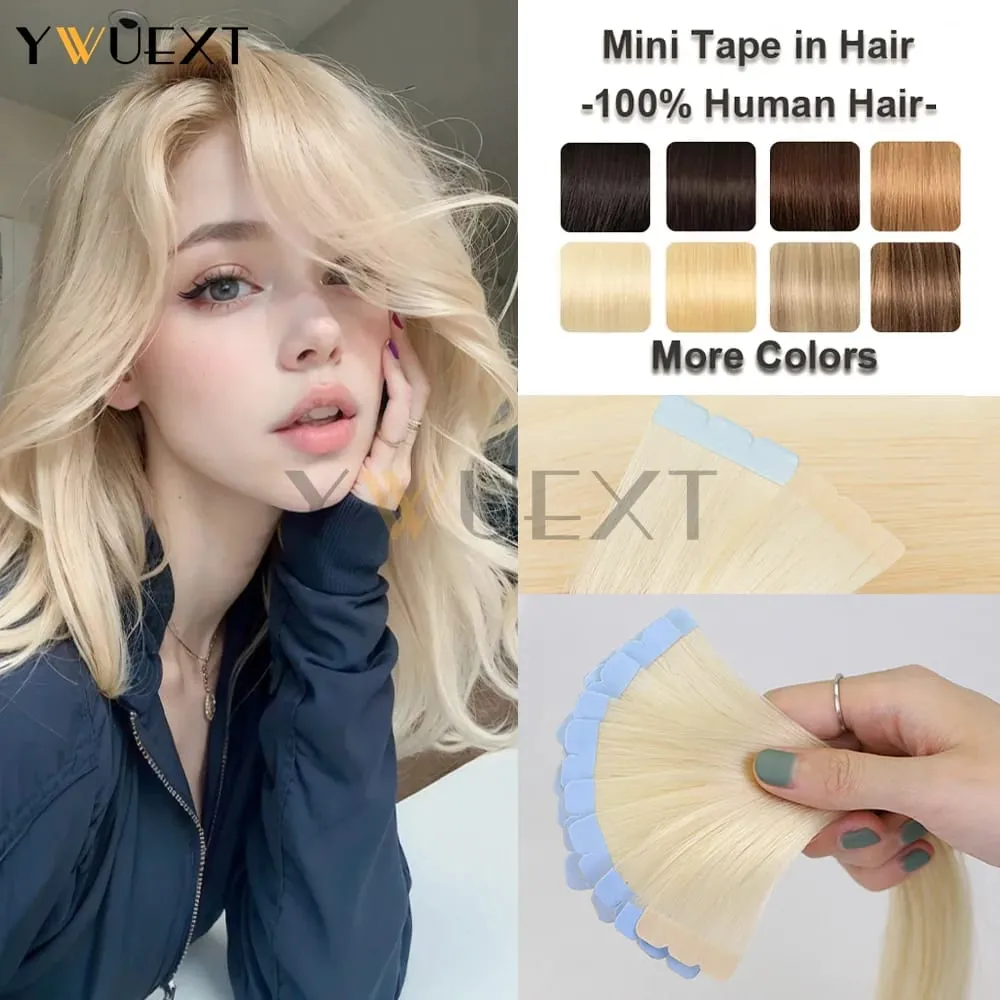 Invisible Mini Tape In Human Hair Extensions Seamless Adhesive Natural Straight Hair 12-24 Inches Machine Remy Hair 10pcs/pack — image 2