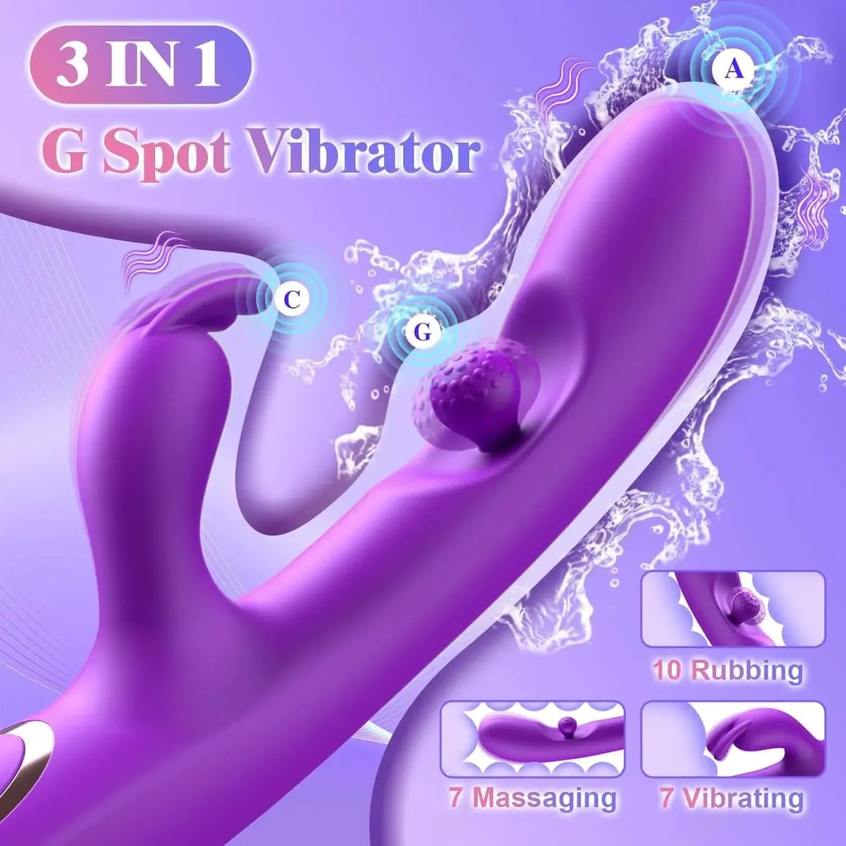 G Spot Rabbit Vibrator 3 dalam 1 Putaran 360° Perangsang Kelentit Kuat Silikon Lembut Dewasa Produk Mainan Seks untuk Wanita Pasangan — image 2