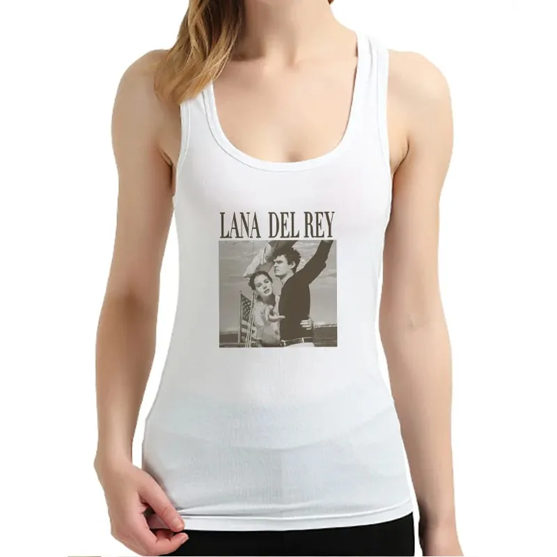 White Basic Knitted Tank Women Summer Vintage Sleeveless Camis Lana Del Rey Ldr Sailing Graphic Print Crop Tops Streetwear Tees — image 6