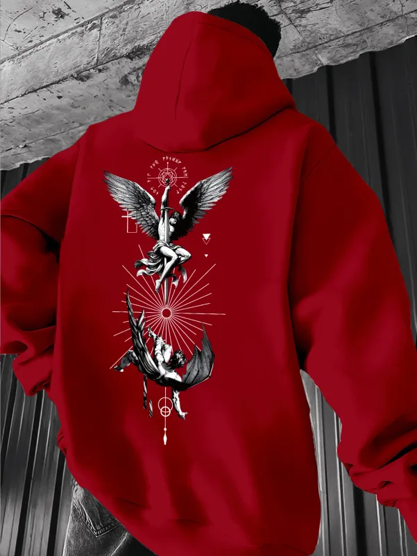 Felpa con cappuccio da uomo con stampa gotica di angeli e tarocchi - Macchina più lunga/stratificazione autunnale (design dei tarocchi vestibilità regolare) - Ideale per eventi a tema e abbigliamento casual con motivi di angeli e tarocchi, comodo tessuto in maglia e versatile stile streetwear — image 4