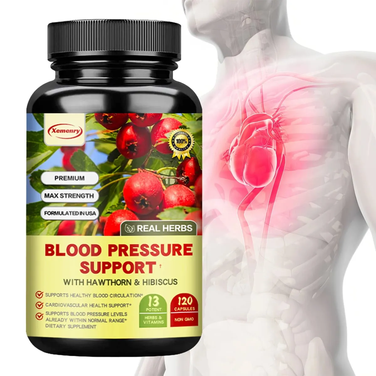 Blood Pressure Support - Supports Cardiovascular Health Boosts Energy and Immunity for Heart Health - with Hawthorn & Hibiscus — image 1