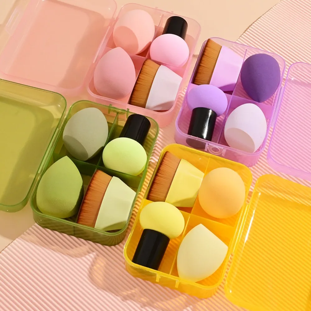 4Pcs Schönheit Pro Foundation Cosmetic Puff Set Trocken Nass Verwendbar Make-Up-Tool Magische Pinsel Mit Box Schwamm Pulver Make-Up — image 1