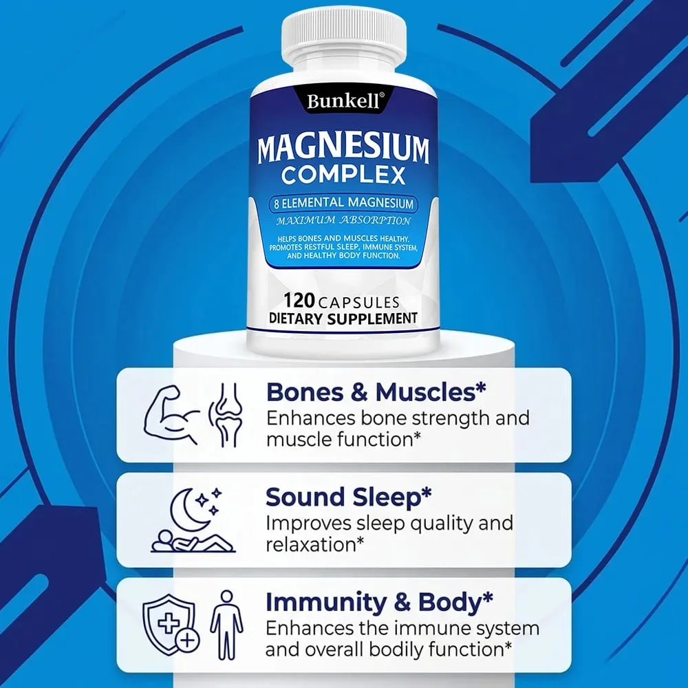 Magnesium Complex 120 Capsules - Bone Muscle & Heart Health Supplement Sleep Support Muscle Relaxation Stress & Anxiety Relief — image 4