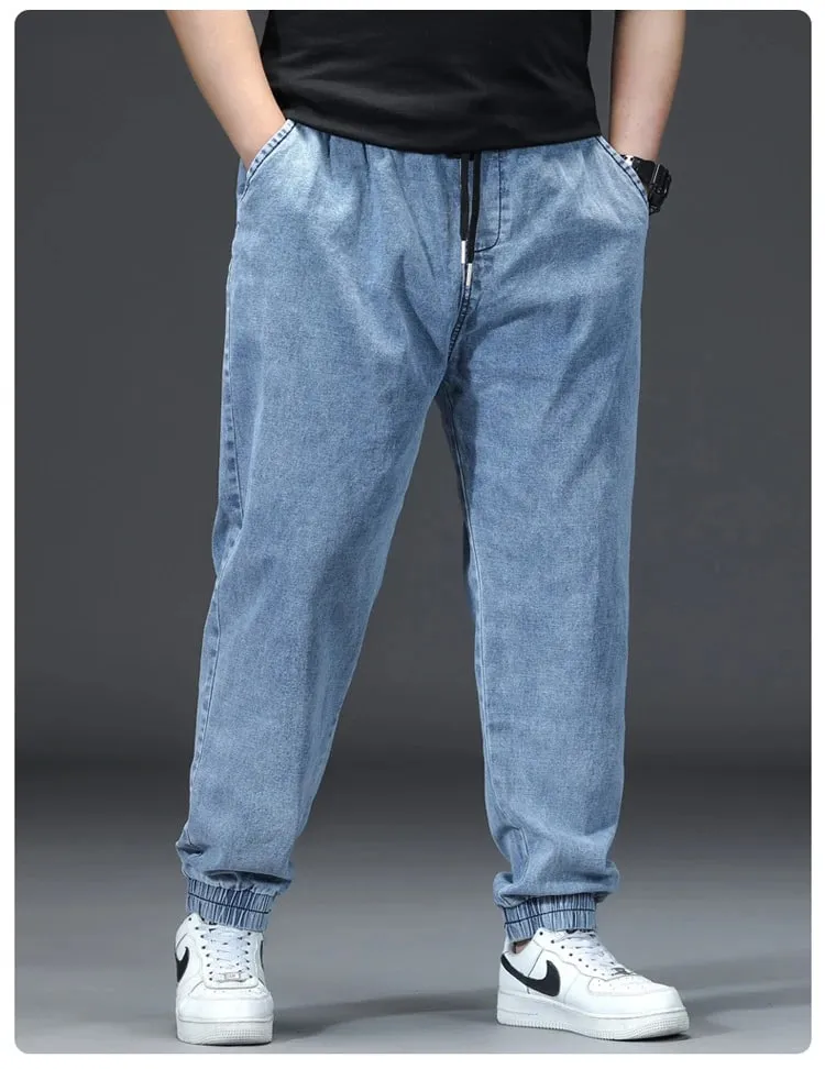 Jeans da jogging dritti larghi in vita elastica da uomo Pantaloni in denim alla caviglia con risvolto taglie forti pantalones hombre Pantaloni casual — image 8