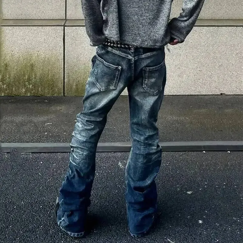 Amerikanische männer Denim Hosen Waschen Taste Design Plissee Lose Jeans Kontrast Farbe Casual Männlichen Unten Vintage 4K5156 — image 6