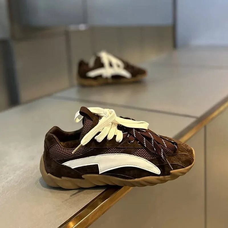 Vintage สีดำหนา Soled Patchwork รองเท้าผ้าใบบุรุษฤดูใบไม้ผลิ Breathable Jogging รองเท้า Low-top Lace-up Sporty รองเท้าฤดูร้อน — image 2