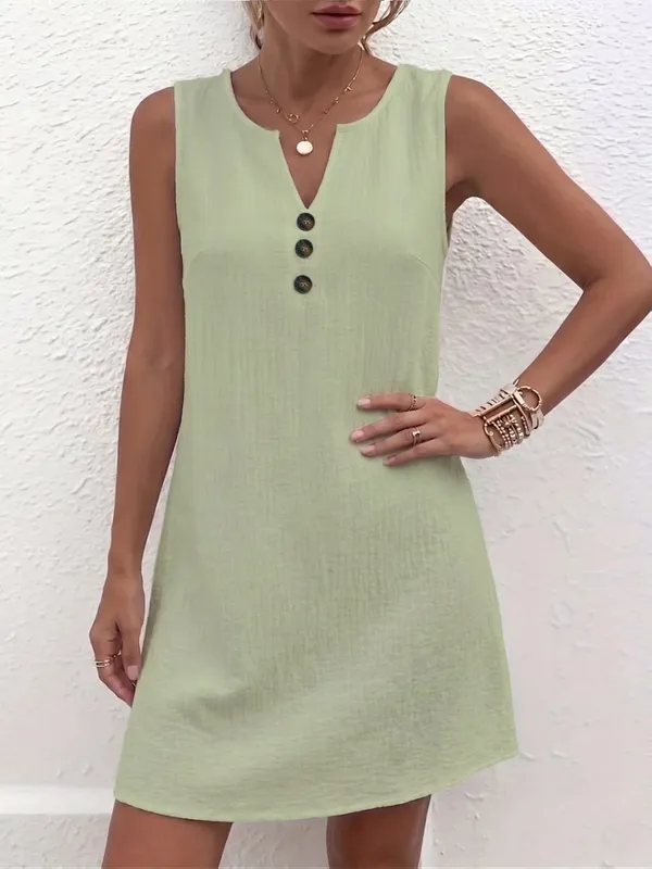 Plus Size Casualowa sukienka bez rękawów z guzikami, zapewniająca swobodny styl i wygodę — image 9
