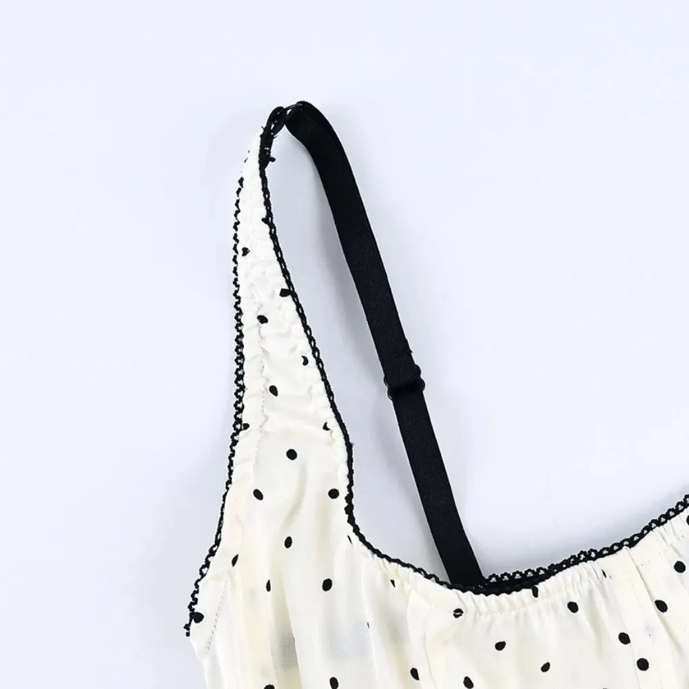 Sexy Spaghetti Strap Polka Dot Tank Top Square Neck Schlank Abgeschnitten Ärmellose Seide Weste Off-schulter Spitze Camis Weibliche — image 3