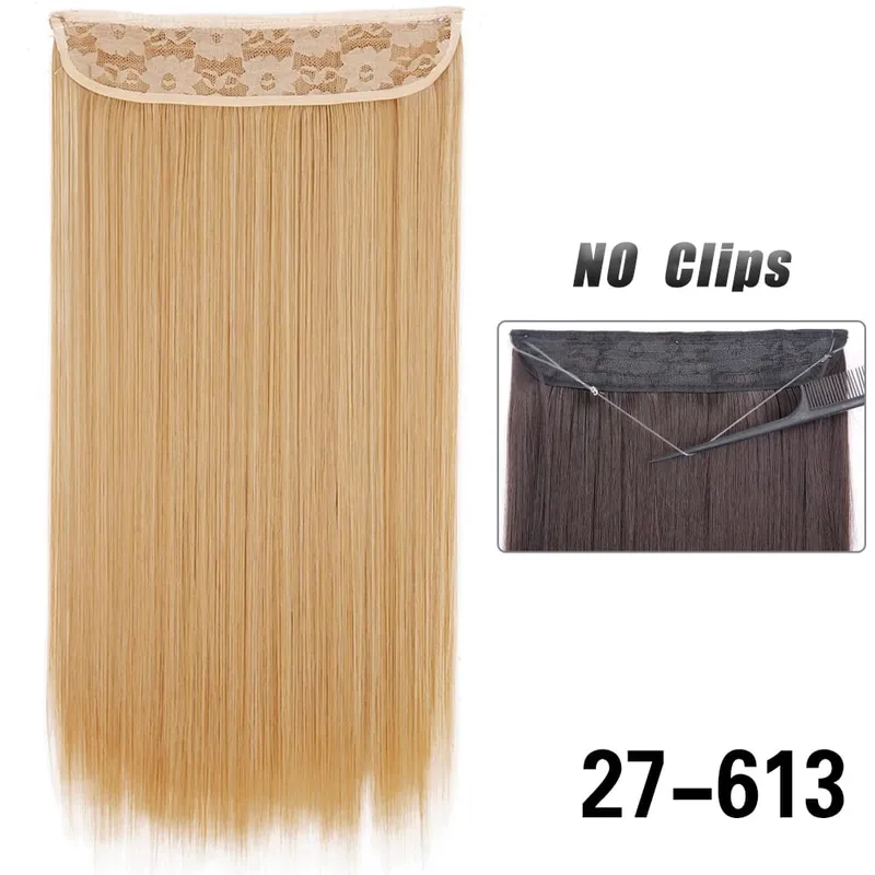 No Clips Hair Extensions Invisible Wire Lang Lige Syntetisk Falsk Hair Piece 80cm Sort Brun Blond Frisure — image 24