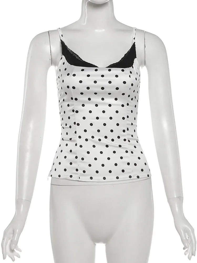 Weird Puss Sexy Spitze Patchwork Leibchen Frauen Trend Chic Polka Dot Print Quadrat Kragen Dünne Y2K Hottie Street Party Club weste — image 6