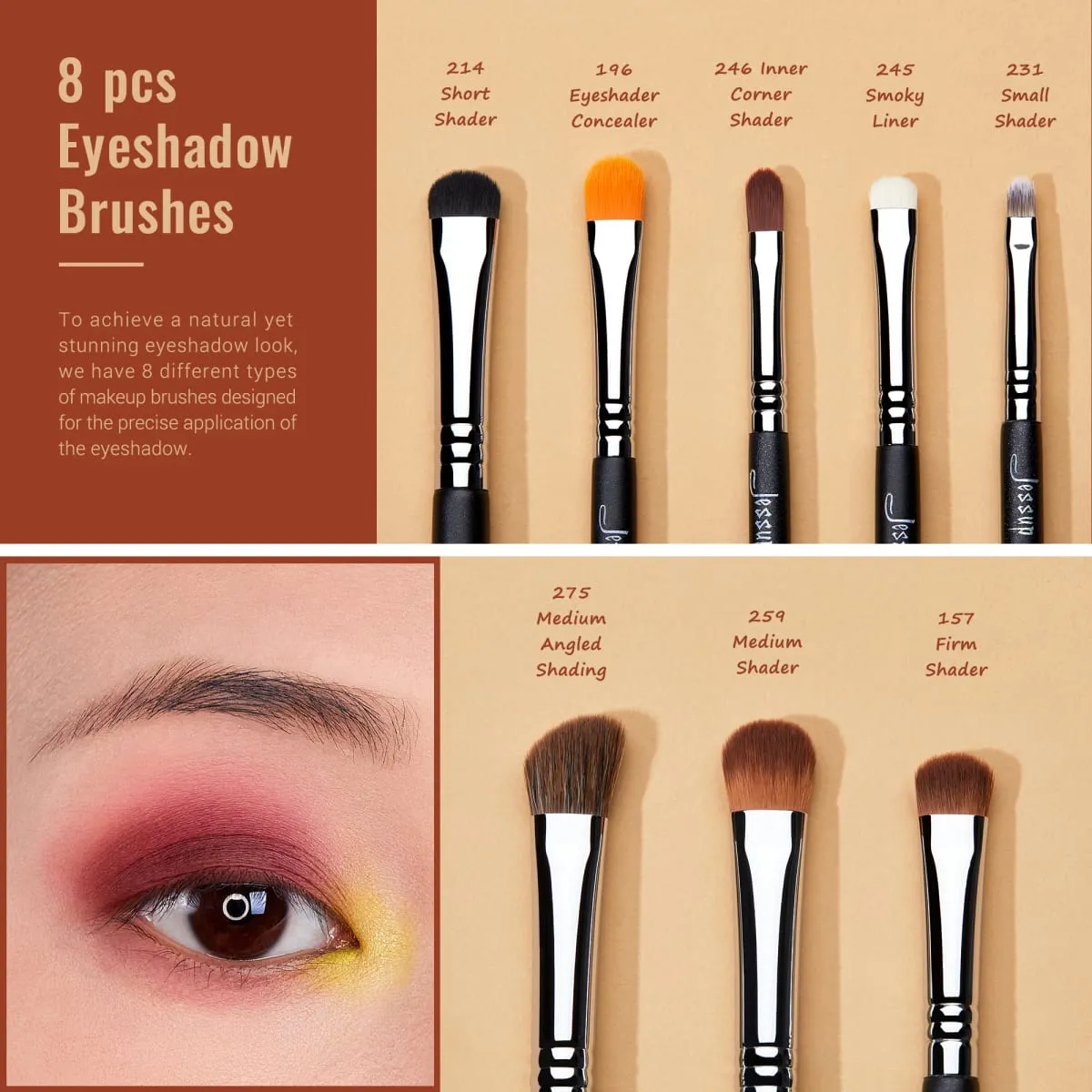 Jessup Oogmake-up Kwasten Set Professionele Make-up Kwast Synthetische Oogmengborstel Oogschaduwborstel Wenkbrauwplooi Shader T341 — image 3