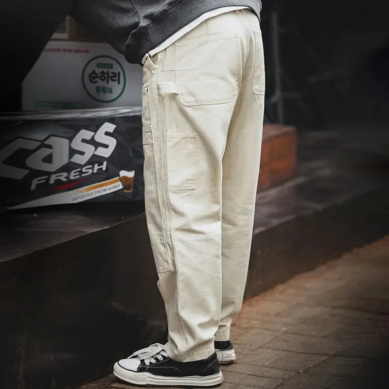 Maden Workwear American Retro Distressed Loose Off White Jeans Washed Straight Multi Pocket Woodcutter Hose Herren — image 5