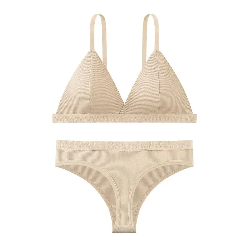 Sömlös BH och trosor Set Enfärgad Bralette Tunna Trådlösa BH Låg midja Stringtrosa Sexiga Underkläder Set Damunderkläder — image 11