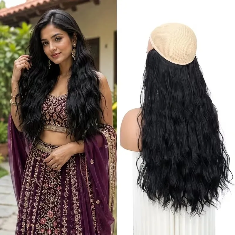 18Inch Synthetic Invisible Fish Line Hair Extensions Long Curly Wavy High Temperature Fiber Hairpiece for Women Daily Party — image 14