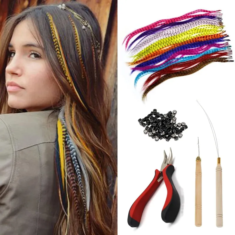 Estensioni dei capelli con piume sintetiche 16 pollici 50 fili/pacco Estensioni dei capelli colorati Estensioni delle piume dei capelli colorati per le donne — image 2